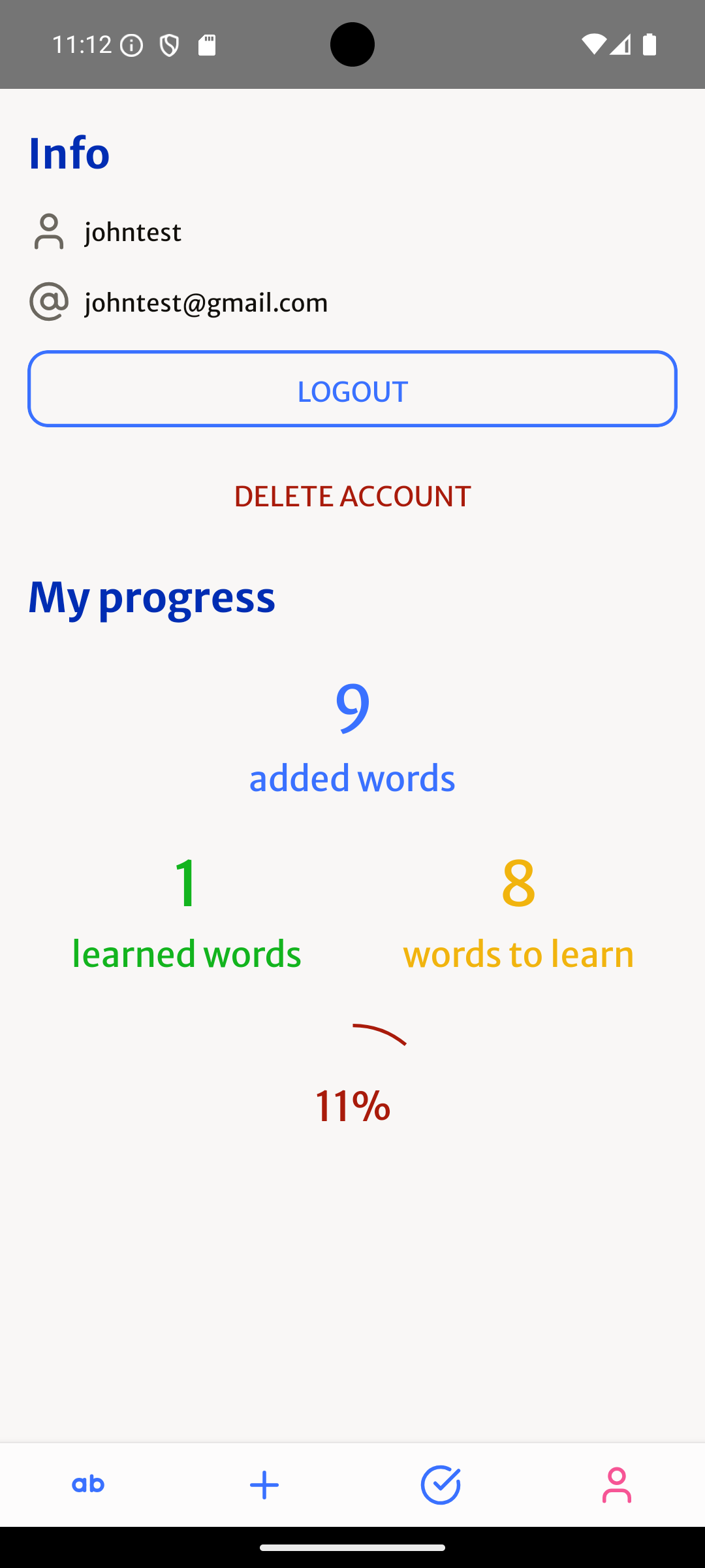 Delete account screenshot